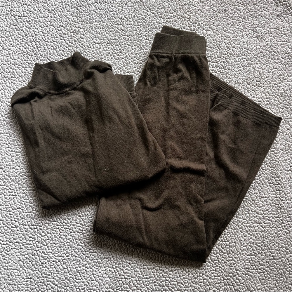 Mango Set Sweater Pants Lounge Olive Green Size Small MNG Cozy Soft Wide Leg